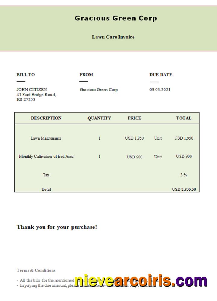 USA Gracious Green Corp invoice